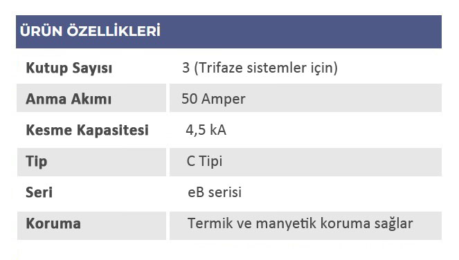  3X50A Otomat Sigorta C Tipi